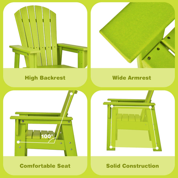 Patio Kids' Adirondack Chair with ergonomic backrest, angled view showcasing comfort and style for children.