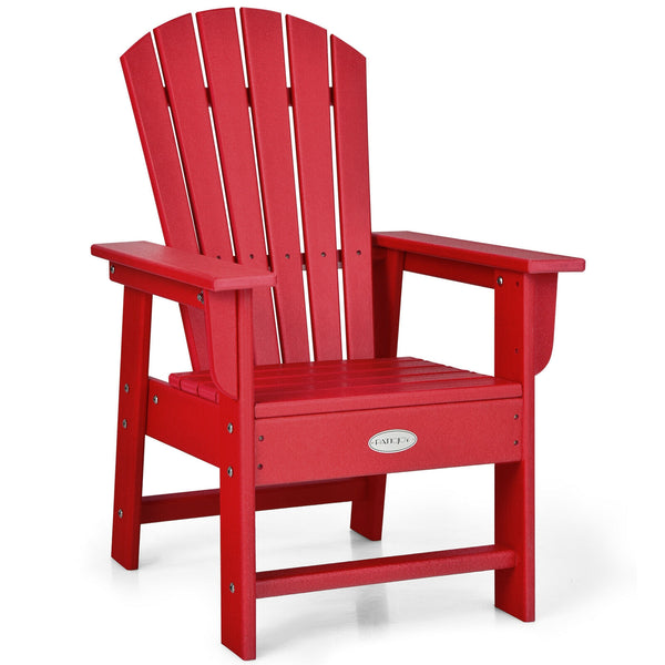 Patio Kids' Adirondack Chair with ergonomic backrest, angled view showcasing comfort and style for children.