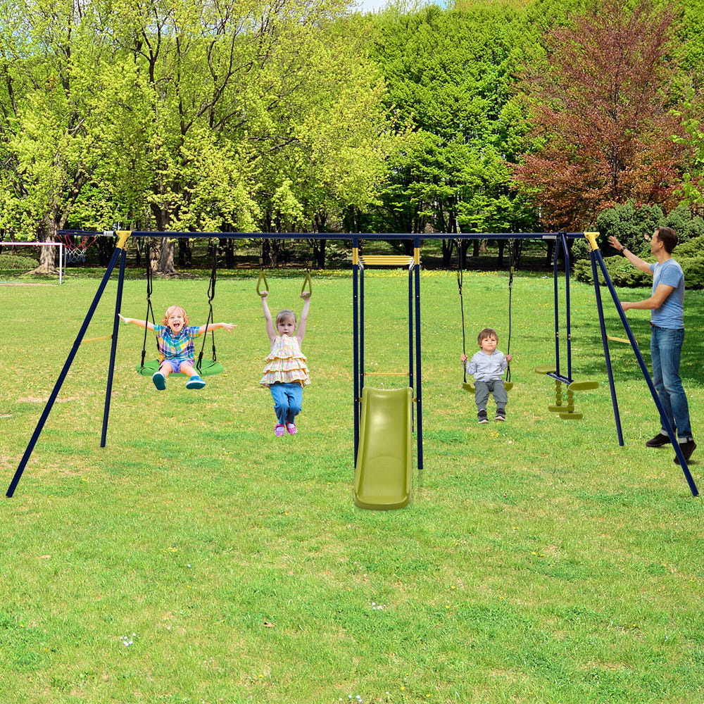 7-in-1 Stable A-shaped Outdoor Swing Set for Backyard for Kids - Outdoor Play