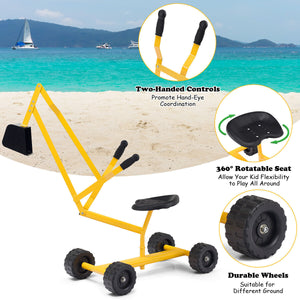 Heavy Duty Steel Frame Kid Ride-on Sand Digger - Wooden for Kids with Cover