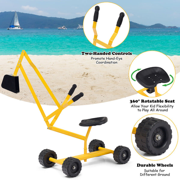Heavy Duty Steel Frame Kid Ride-on Sand Digger - Wooden for Kids with Cover