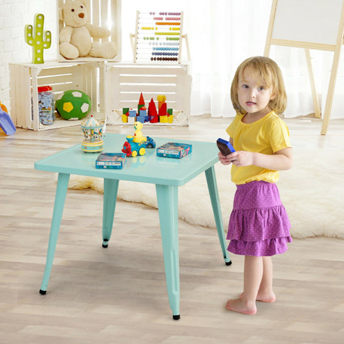 27-inch kids square steel activity table for play and learning, shown at angle 17. Perfect for children's rooms.
