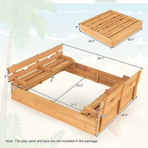 Kids Wooden Sandbox with 2 Foldable Bench Seats - UV-Protected Cover