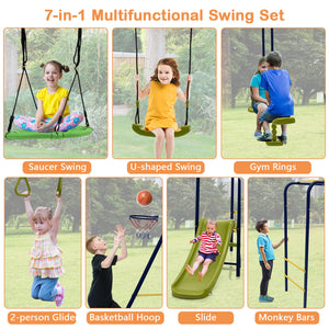 7-in-1 Stable A-shaped Outdoor Swing Set for Backyard for Kids - Outdoor Play