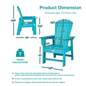 Patio Kids' Adirondack Chair with ergonomic backrest, angled view showcasing comfort and style for children.