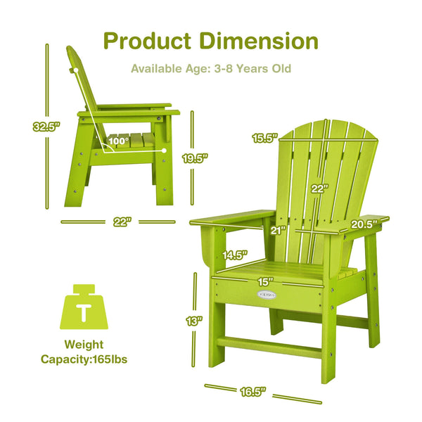 Patio Kids' Adirondack Chair with ergonomic backrest, perfect for outdoor comfort and style. Angle 11 view.