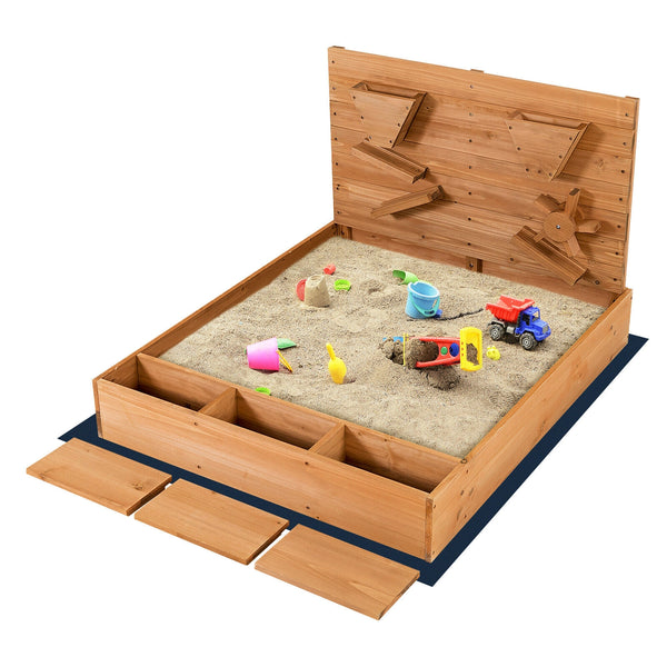Kids Wooden Square Sandbox with Cover - UV-Protected Cover