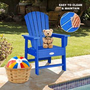 Patio Kids' Adirondack Chair with ergonomic backrest, perfect for outdoor comfort and style for children.