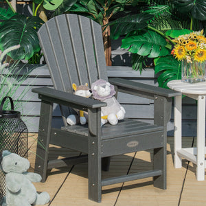 Patio Kids' Adirondack Chair with ergonomic backrest, angled view showcasing comfort and style for children.