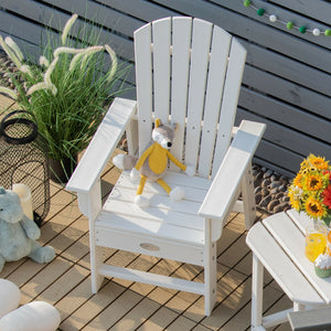 Patio Kids' Adirondack Chair with ergonomic backrest, perfect for outdoor play and relaxation. Angle view.