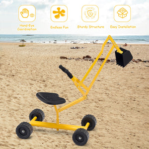Heavy Duty Steel Frame Kid Ride-on Sand Digger - Wooden for Kids with Cover