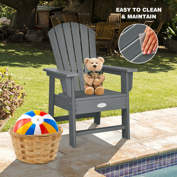 Patio Kids' Adirondack Chair with ergonomic backrest, angled view showcasing comfort and style for children.