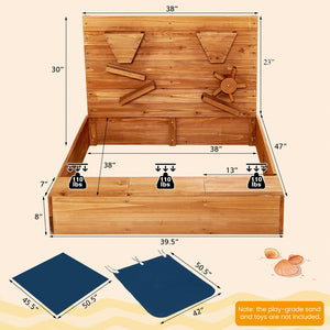 Kids Wooden Square Sandbox with Cover - UV-Protected Cover