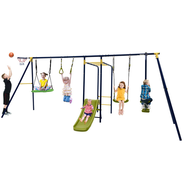 7-in-1 Stable A-shaped Outdoor Swing Set for Backyard for Kids - Outdoor Play