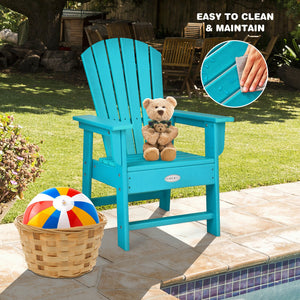 Patio Kids' Adirondack Chair with ergonomic backrest, angled view showcasing comfort and style for children.