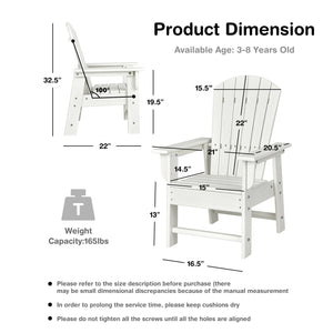 Patio Kids' Adirondack Chair with ergonomic backrest, angled view showcasing comfort and style for children.