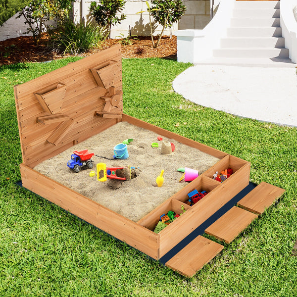 Kids Wooden Square Sandbox with Cover - UV-Protected Cover