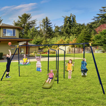 7-in-1 Stable A-shaped Outdoor Swing Set for Backyard for Kids - Outdoor Play