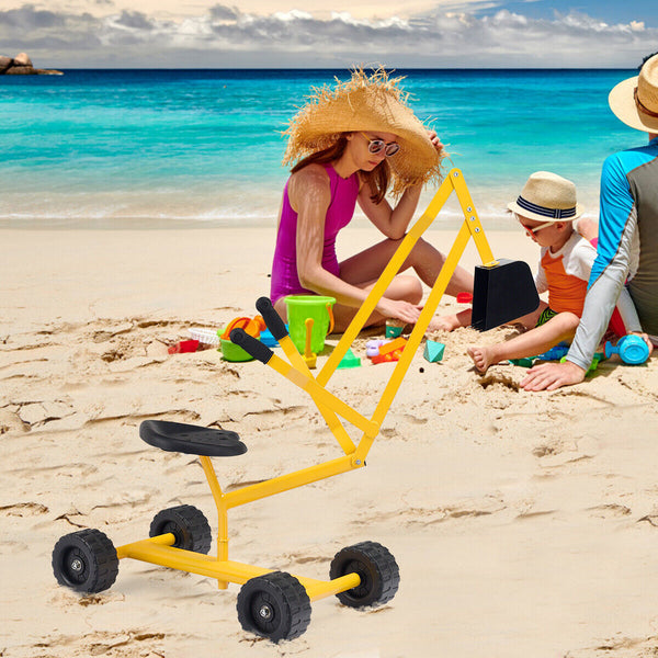 Heavy Duty Steel Frame Kid Ride-on Sand Digger - Wooden for Kids with Cover
