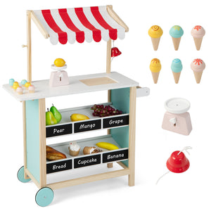 Kids Wooden Ice Cream Cart with Chalkboard and Storage - Realistic