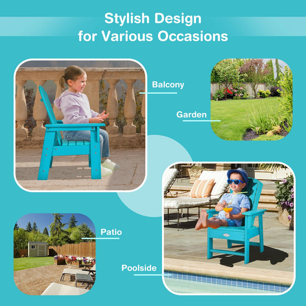 Patio Kids' Adirondack Chair with ergonomic backrest, perfect for outdoor play and relaxation.