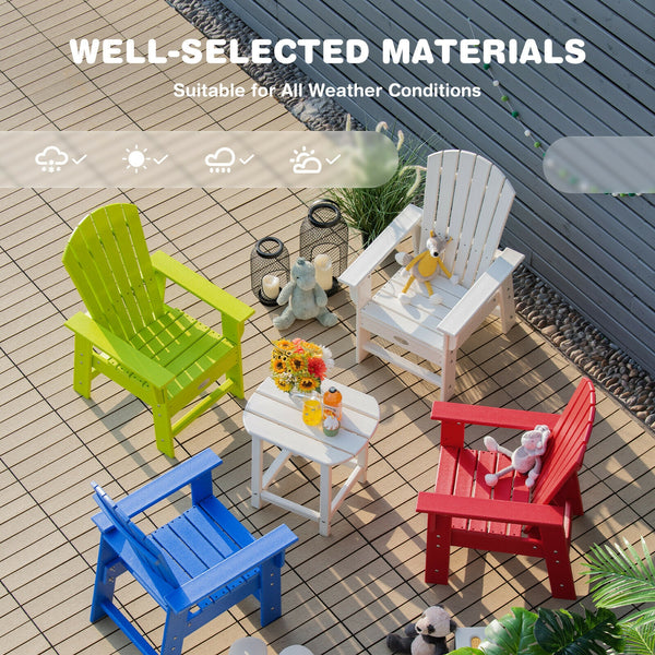 Patio Kids' Adirondack Chair with ergonomic backrest, angled view showcasing stylish design and comfort for children.