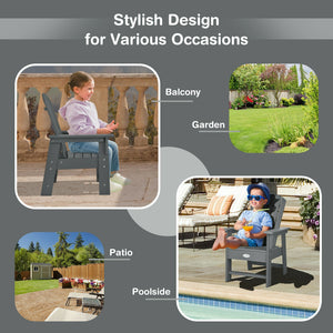 Patio Kids' Adirondack Chair with ergonomic backrest, angled view showcasing stylish design and comfort for children.
