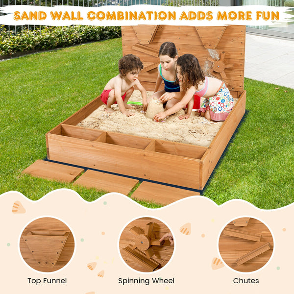 Kids Wooden Square Sandbox with Cover - UV-Protected Cover
