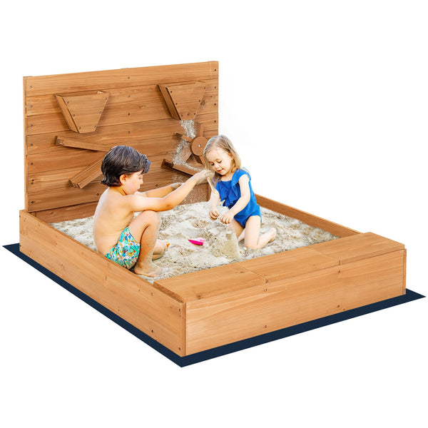 Kids Wooden Square Sandbox with Cover - UV-Protected Cover