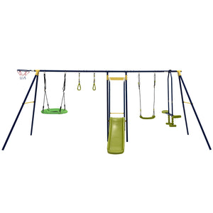 7-in-1 Stable A-shaped Outdoor Swing Set for Backyard for Kids - Outdoor Play