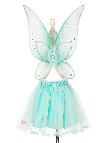 Angelina Fairy Costume set in mint green for girls aged 3-5, featuring a skirt and wings for imaginative role-play.