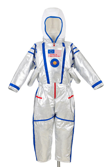 Spaceman costume for kids, perfect for carnival and festive dress-up, available in two sizes.