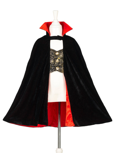Dracula cape and teeth costume set for kids aged 4-8, perfect for Halloween dress-up and role-play fun.