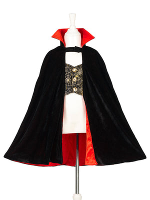 Dracula cape and teeth costume set for kids aged 4-8, perfect for Halloween dress-up and role-play fun.