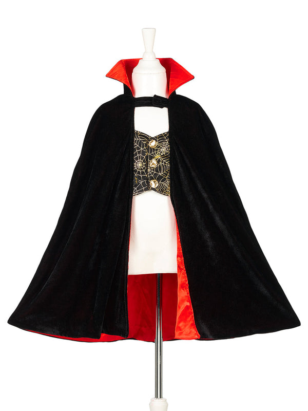 Dracula cape and teeth costume set for kids aged 4-8, perfect for Halloween dress-up and role-play fun.