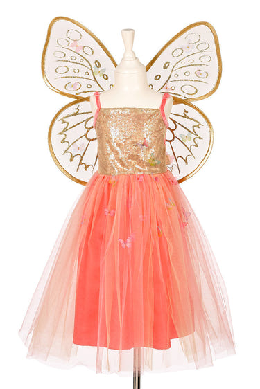Joanna Fairy Costume Set in orange for girls, includes dress and wings, perfect for role-play (3 sizes available).