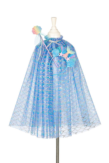Marlya Mermaid Costume Cape Set for girls with headband and wand, perfect for imaginative role-play. Available in 2 sizes.