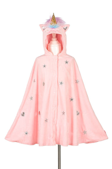Pink unicorn costume cape for kids, size 4-8 years, perfect for carnival and festive dress-up occasions.