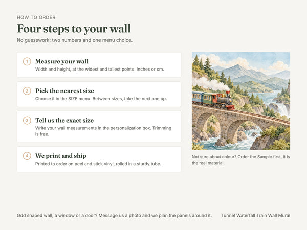 Watercolor Tunnel Waterfall Train Wall Mural, image 6