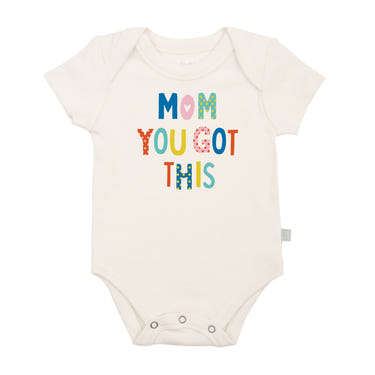 Graphic bodysuit for babies with "Mom, you got this" text - Short Sleeve Onesie, perfect for new moms.