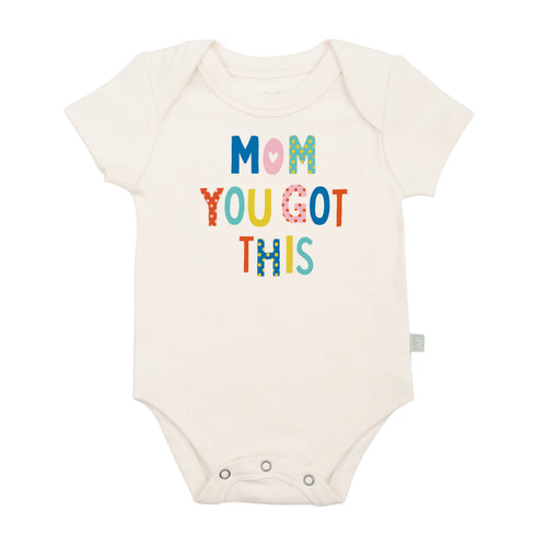 Graphic bodysuit for babies with "Mom, you got this" text - Short Sleeve Onesie, perfect for new moms.