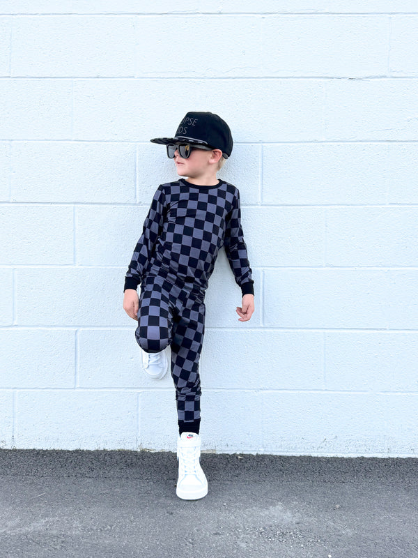 Charcoal Checkers - Long Sleeve 2 Piece Set