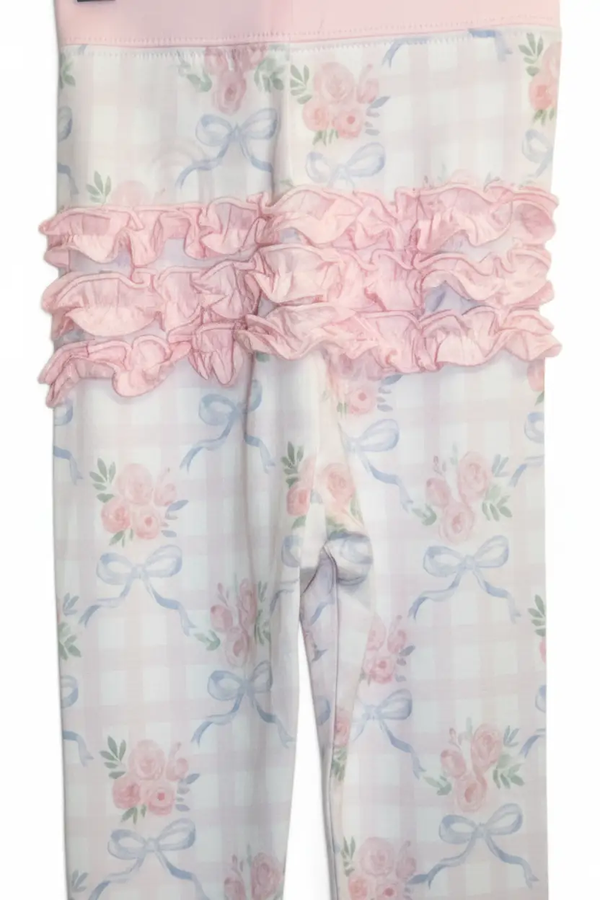 Max and Pippa - Gingham Floral Bow 2 Piece Bamboo Pajamas