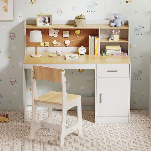 Kids Study Desk and Chair Set Student Table and Chair-Natural