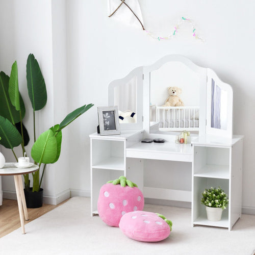 Kids Tri Folding Mirror Makeup Dressing Vanity Table Set for Girls