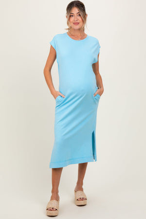 Aqua Casual Sleeveless Pocketed Maternity Midi Dress