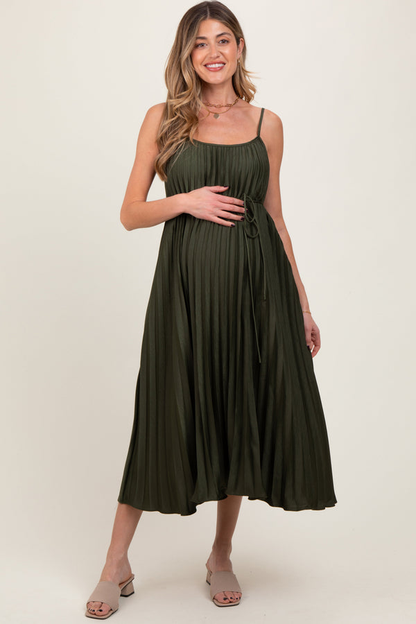 Pinkblush Maternity Light Blue Pleated Sash Tie Midi Dress - Olive green Pinkblush Maternity Light Blue Pleated Sash Tie Midi Dress - Olive green