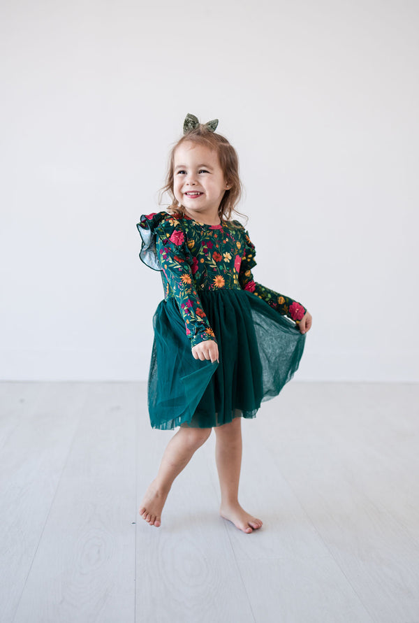 Long Sleeve Tulle Dress - Moody Flowers