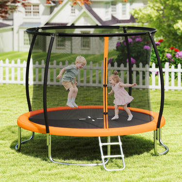 10FT heavy-duty outdoor trampoline with safety enclosure net for kids' recreational fun.