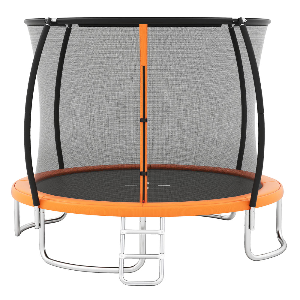 10FT heavy-duty outdoor trampoline with safety enclosure net for kids' recreational fun.